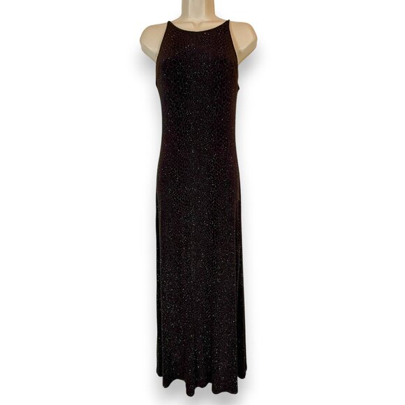 Vintage Slip Dress Gown Formal Goth Black Silver Shimmer Retro Holiday Small - Picture 9 of 9